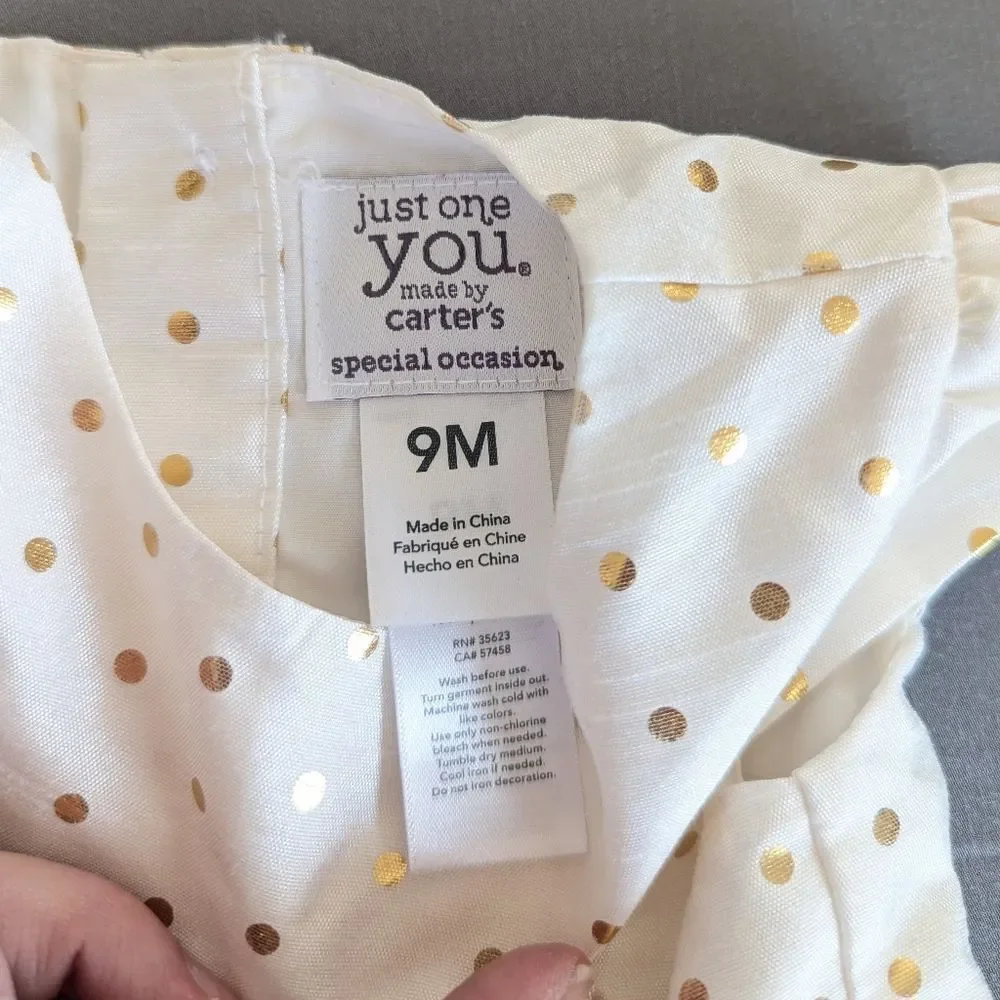 Carter's Baby Girls Bow Holiday Dress Cream Gold 9M